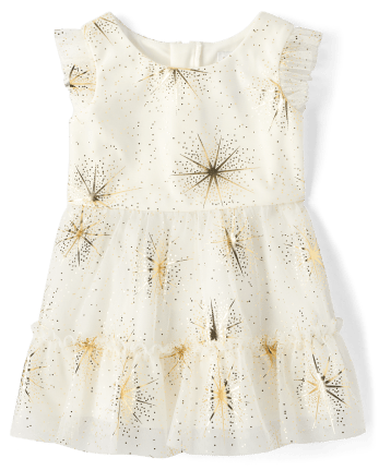Baby And Toddler Girls Foil Star Mesh Tiered Dress