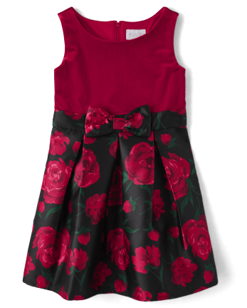 Girls Floral Velour Fit And Flare Dress