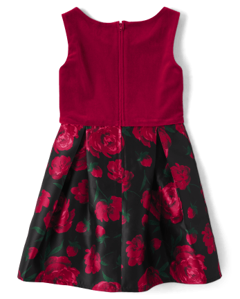 Girls Floral Velour Fit And Flare Dress