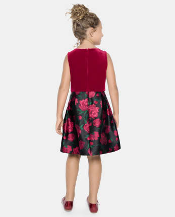 Girls Floral Velour Fit And Flare Dress