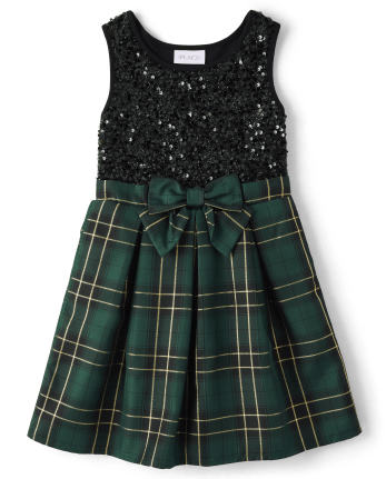 Vestido entallado y con vuelo a cuadros con lentejuelas familiares a juego para niñas