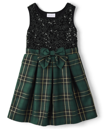 Girls Matching Family Sequin Plaid Fit And Flare Dress