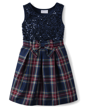Girls Matching Family Sequin Plaid Fit And Flare Dress
