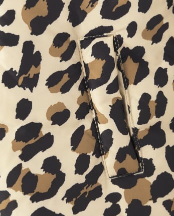 Chaqueta reversible de piel sintética de leopardo para niñas pequeñas