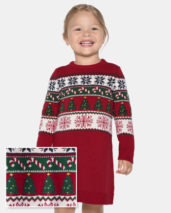 Baby And Toddler Girls Matching Family Christmas Fairisle Sweater Dress