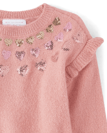 Toddler Girls Sequin Heart Sweater