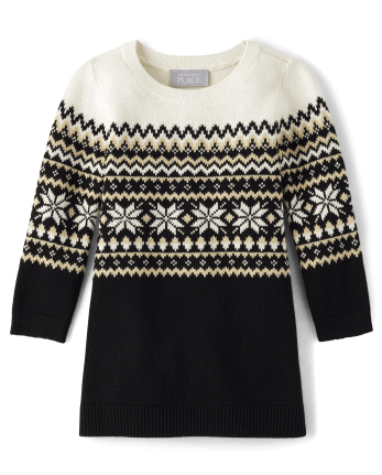 Baby And Toddler Girls Long Sleeve Snowflake Fairisle Knit Sweater ...