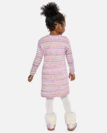 Baby And Toddler Girls Rainbow Striped Cable Knit Sweater Dress