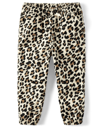 Baby And Toddler Girls Leopard Print Twill Woven Pull On Jogger Pants ...