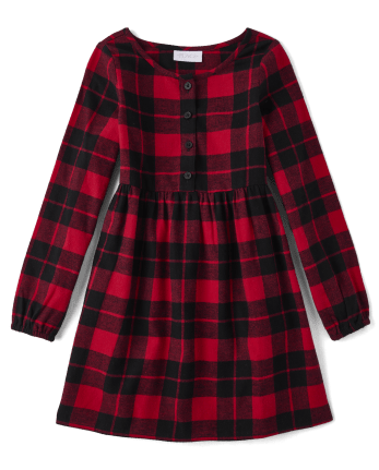 Girls Matching Family Buffalo Plaid Flannel Shirt Dress