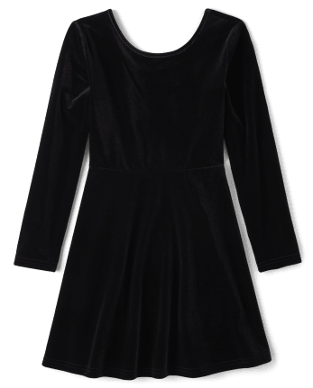 Girls Long Sleeve Velour Knit Skater Dress BLACK The Children s Place