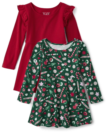 Toddler Girls Christmas Candy Everyday Dress 2-Pack