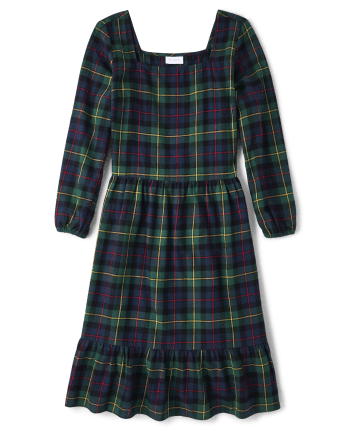 Womens Matching Family Plaid Flannel Tiered Dress