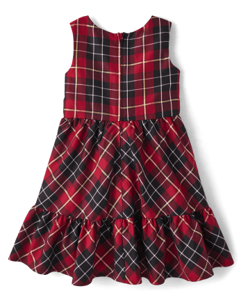Girls Matching Family Plaid Satin Tiered Fit And Flare Dress