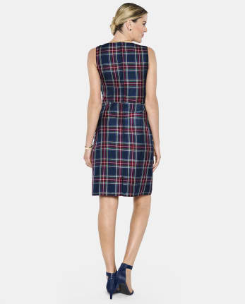 Womens Matching Family Plaid Satin A-Line Dress