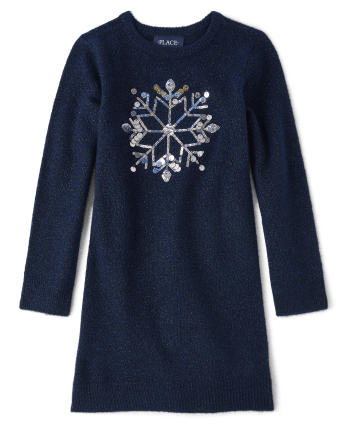 Girls Sequin Snowflake Sweater Dress