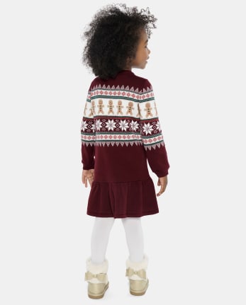 Baby And Toddler Girls Gingerbread Fairisle Peplum Sweater Dress