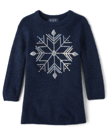 Baby And Toddler Girls Sequin Snowflake Sweater Dress
