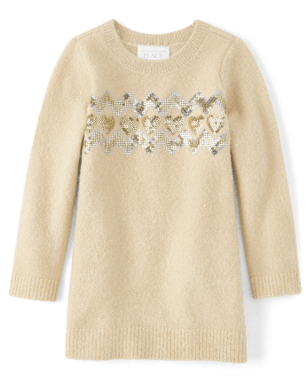 Baby And Toddler Girls Sequin Heart Sweater Dress