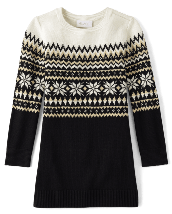 Girls Long Sleeve Snowflake Fairisle Knit Sweater Dress | The Children ...