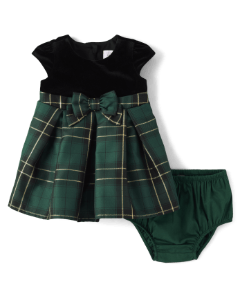 Baby Girls Matching Family Plaid Velour Fit And Flare Dress