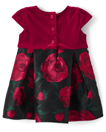 Baby Girls Floral Velour Fit And Flare Dress