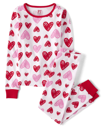 Girls Valentine's Day Long Sleeve Heart Snug Fit Cotton Pajamas | The ...