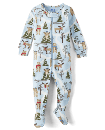 Pyjama une pièce unisexe avec pieds en coton, coupe ajustée, ours pour bébés et tout-petits