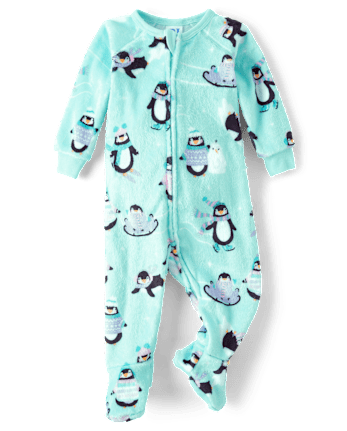 Pijamas de una pieza con patas de forro polar de pingüino para bebés y niñas pequeñas - SEA CRYSTAL
