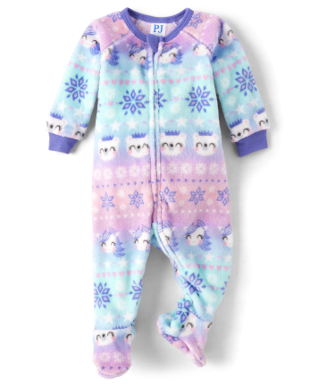 Baby And Toddler Girls Unicorn Fairisle Fleece Footed One Piece Pajamas