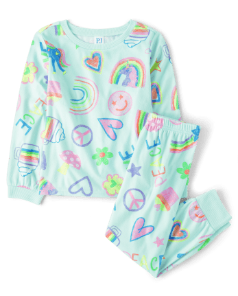 Girls Doodle Fleece Pajamas