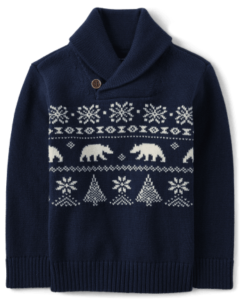 Baby And Toddler Boys Polar Bear Fairisle Shawl Sweater