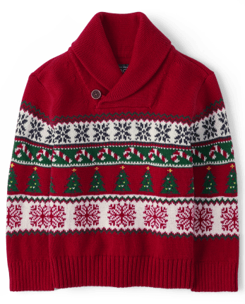 Baby And Toddler Boys Matching Family Christmas Fairisle Shawl Sweater