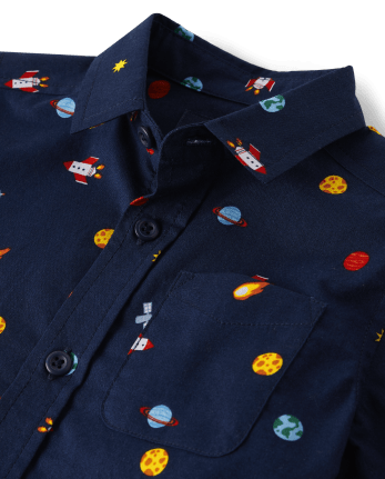 Baby And Toddler Boys Space Poplin Button Up Shirt