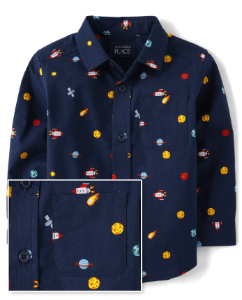 Baby And Toddler Boys Space Poplin Button Up Shirt