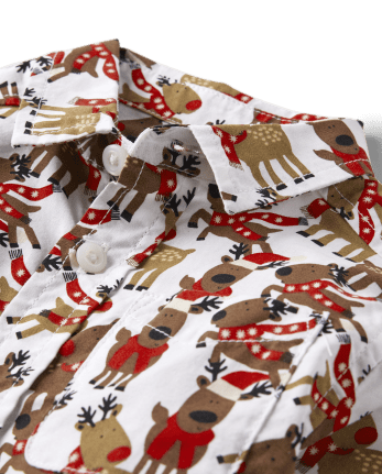 Baby And Toddler Boys Reindeer Poplin Button Up Shirt