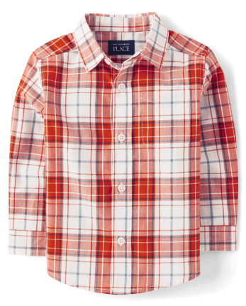 Baby And Toddler Boys Long Sleeve Plaid Poplin Button Up Shirt RED The Children s Place