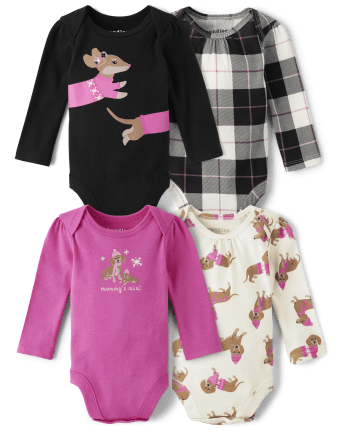 Baby Girls Dog Bodysuit 4-Pack