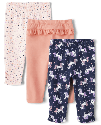 Baby Girls Unicorn Ruffle Leggings 3-Pack