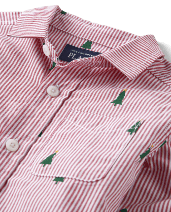 Baby And Toddler Boys Dad And Me Striped Christmas Tree Poplin Button Up Shirt