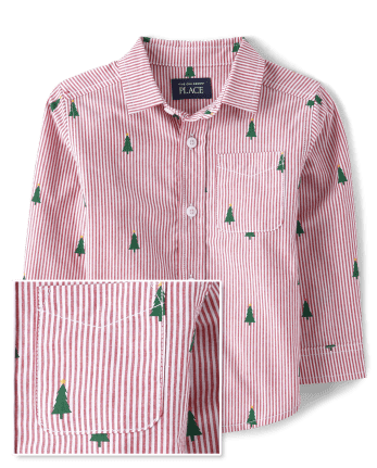 Baby And Toddler Boys Dad And Me Striped Christmas Tree Poplin Button Up Shirt