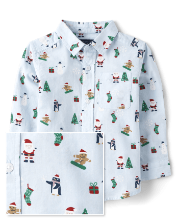 Baby And Toddler Boys Christmas Poplin Button Up Shirt