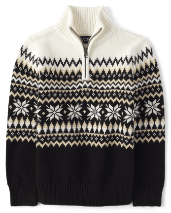 Boys Snowflake Fairisle Quarter-Zip Sweater