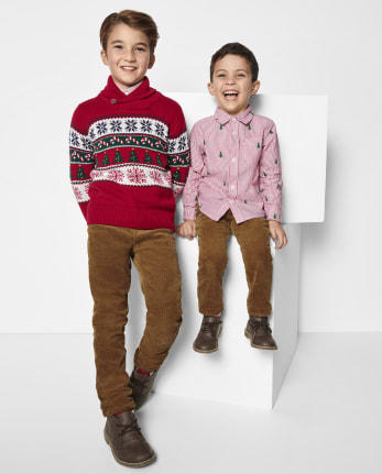 Boys Matching Family Christmas Fairisle Shawl Sweater