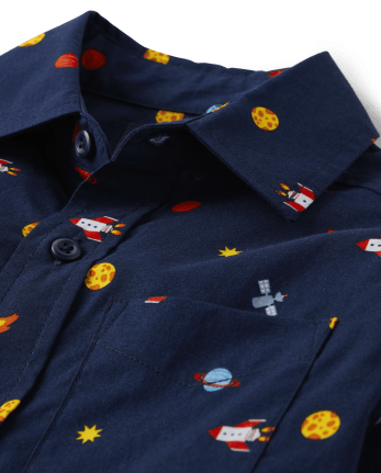 Boys Space Poplin Button Up Shirt