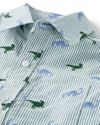 Camisa con botones de popelina con diseño de dinosaurio a rayas para niños