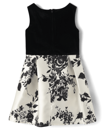 Girls Floral Velour Fit And Flare Dress