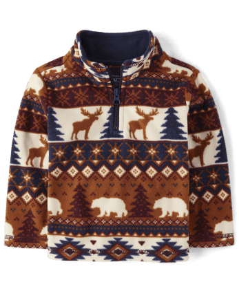 Toddler Boys Long Sleeve Print Microfleece Half Zip Pullover The