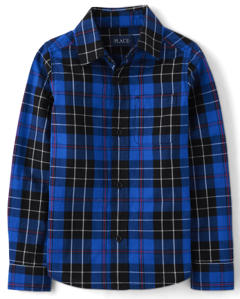 Boys Plaid Poplin Button Up Shirt