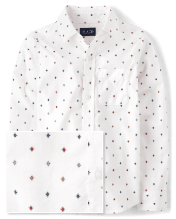 Boys Print Poplin Button Up Shirt
